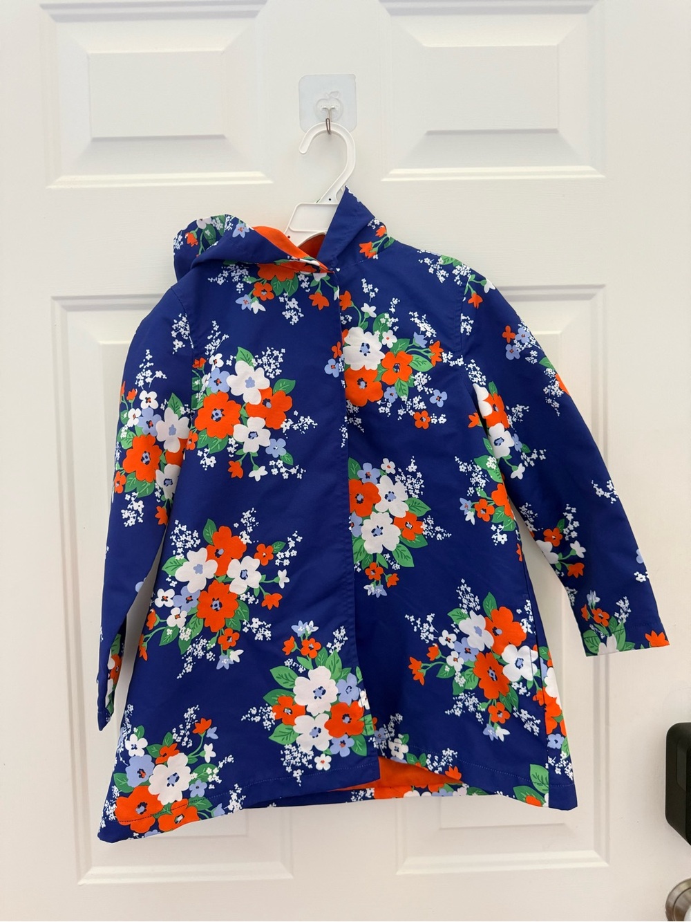 Gymboree Blue Floral Hooded Raincoat with Orange Accents